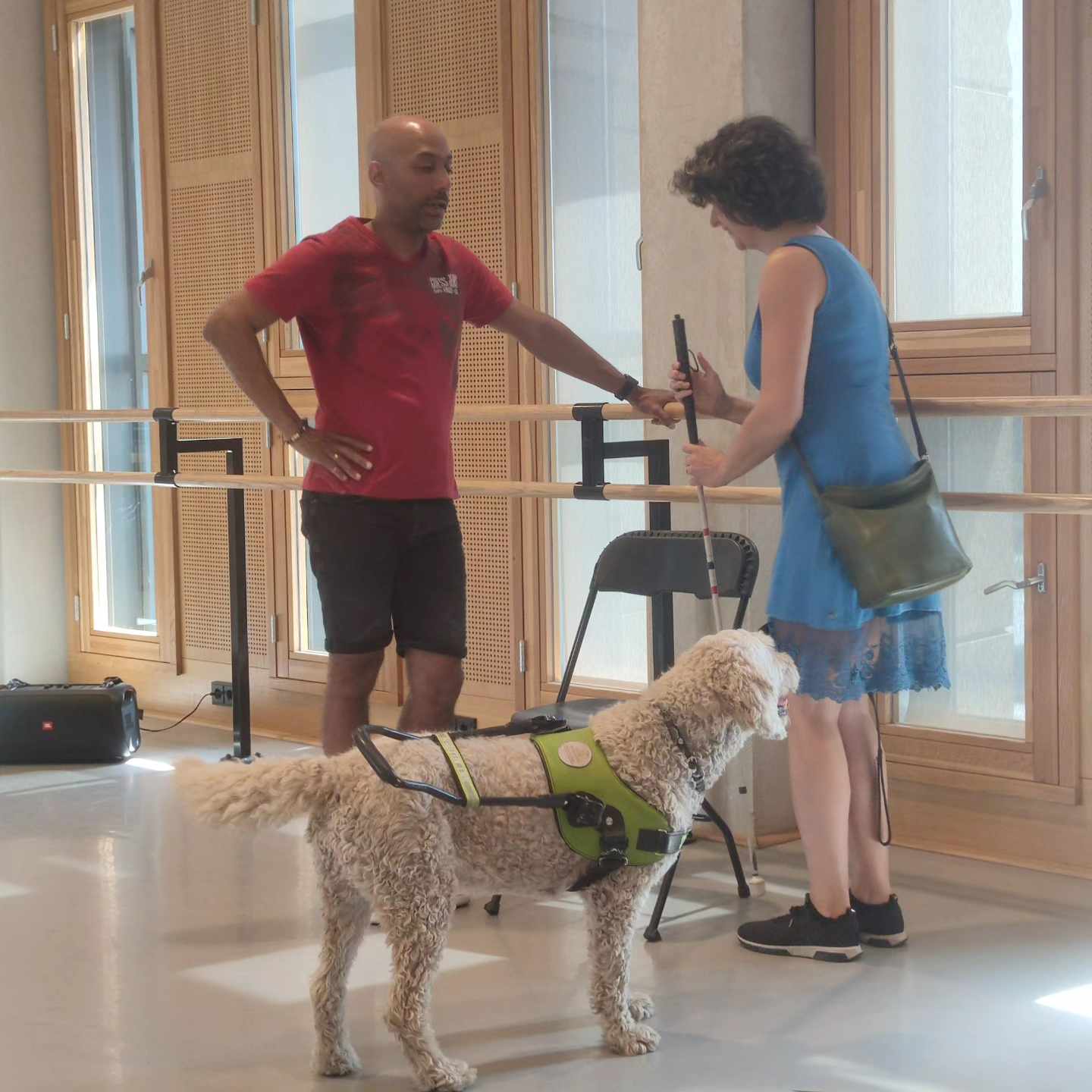 foto4: foto van een dame met haar blindegeleide hond